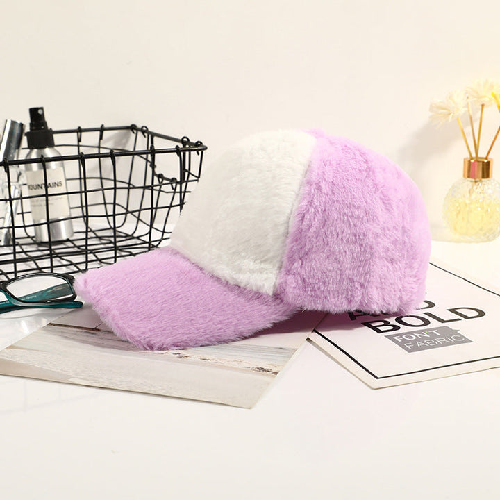 Outdoor thickened color matching casual plush peaked cap