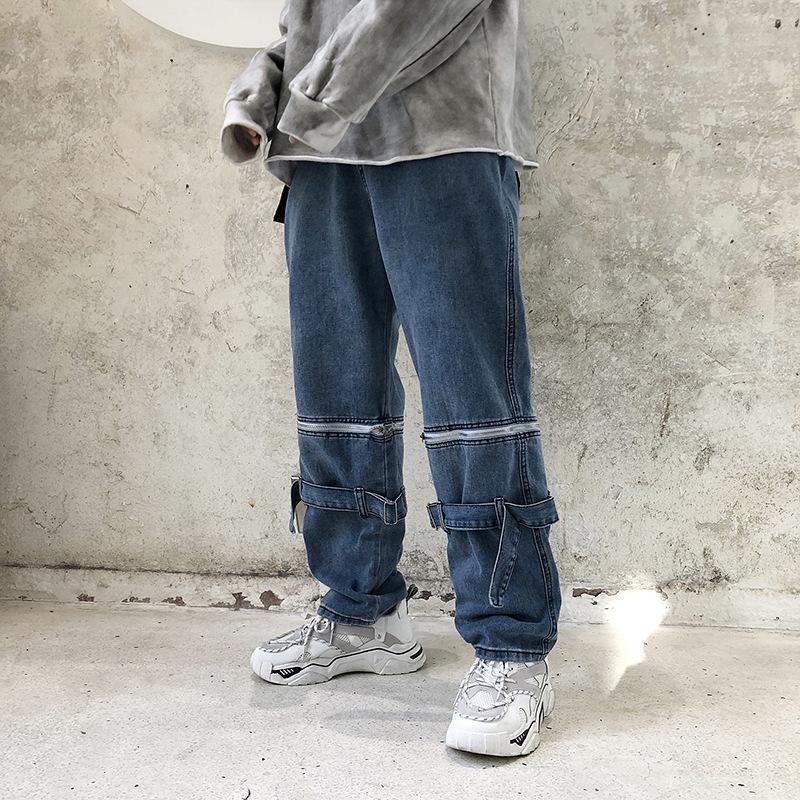 Personality hip-hop detachable wide-leg loose straight-leg casual daddy pants denim trousers men