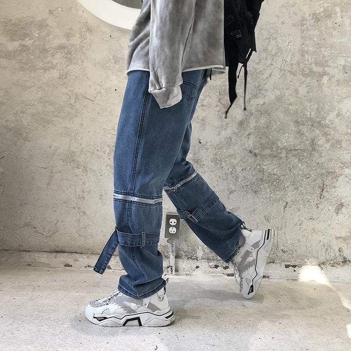 Personality hip-hop detachable wide-leg loose straight-leg casual daddy pants denim trousers men