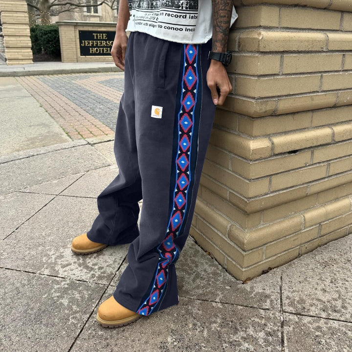 Geometric pattern webbing panel wide-leg pants