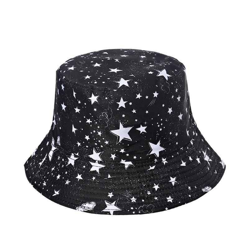 Starry sky, moon and five-pointed print sun-shield fisherman hat