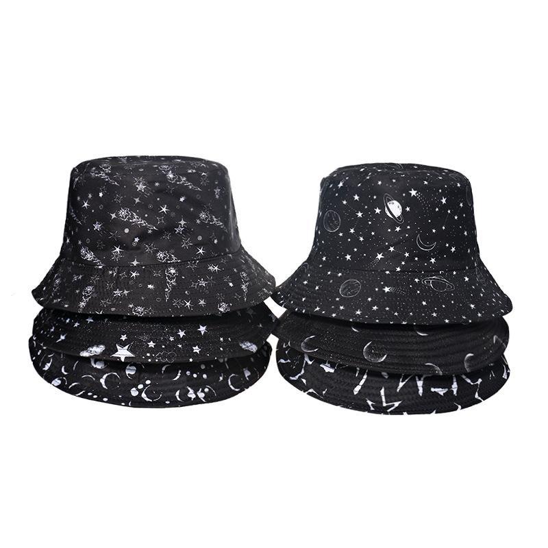 Starry sky, moon and five-pointed print sun-shield fisherman hat