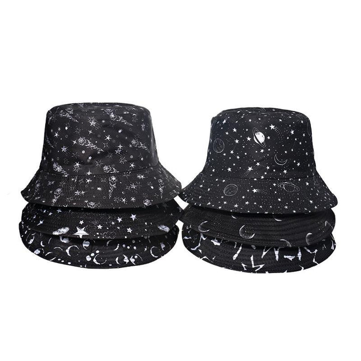 Starry sky, moon and five-pointed print sun-shield fisherman hat