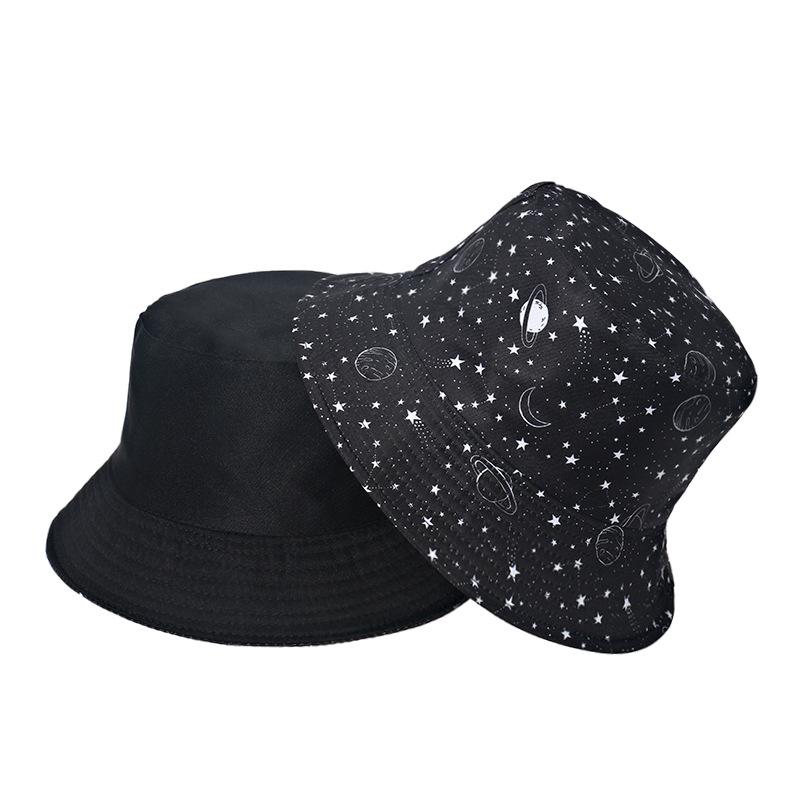 Starry sky, moon and five-pointed print sun-shield fisherman hat