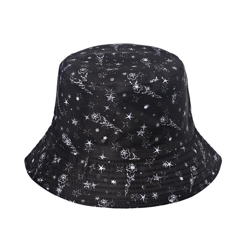 Starry sky, moon and five-pointed print sun-shield fisherman hat