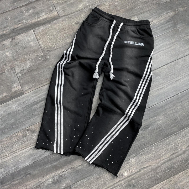 Interstellar casual street retro washed striped wide-leg sweatpants