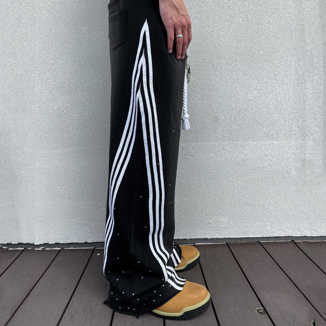 Interstellar casual street retro washed striped wide-leg sweatpants