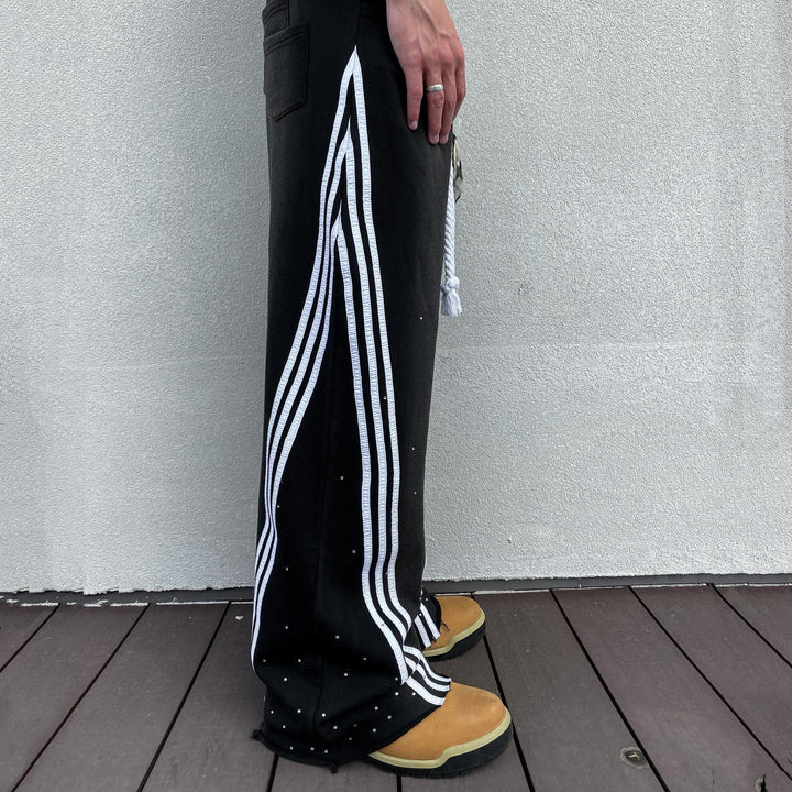 Interstellar casual street retro washed striped wide-leg sweatpants