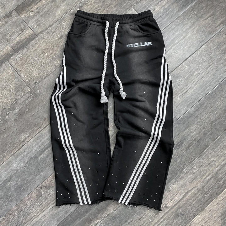 Interstellar casual street retro washed striped wide-leg sweatpants