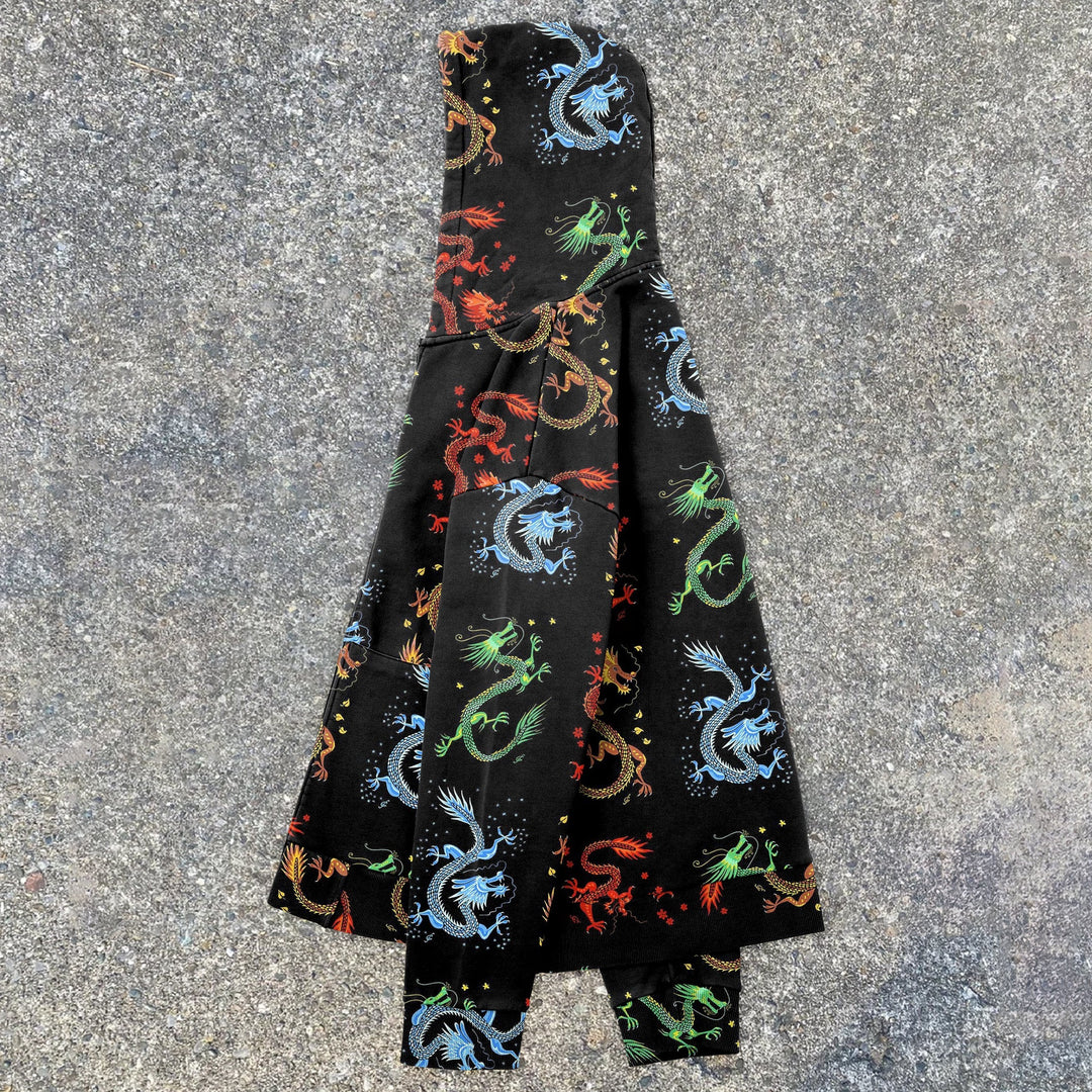 Trendy Contrast Dragon Pattern Zip Hoodies