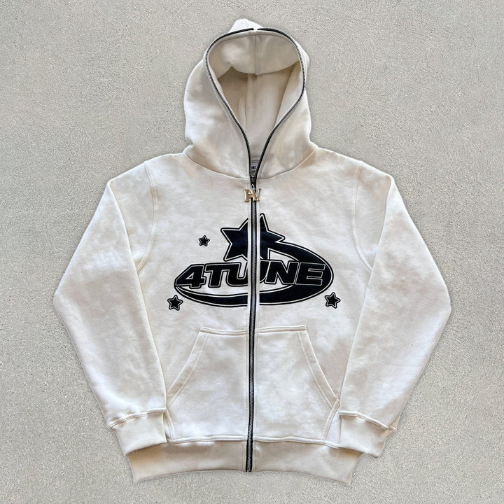 Trendy Alphabet Full Zip Long Sleeve Hoodie