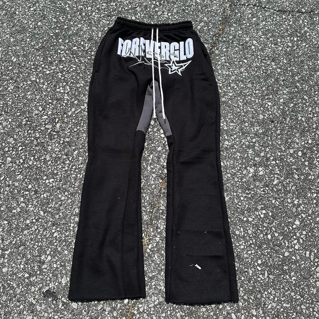 Fashionable college style casual letter flare pants