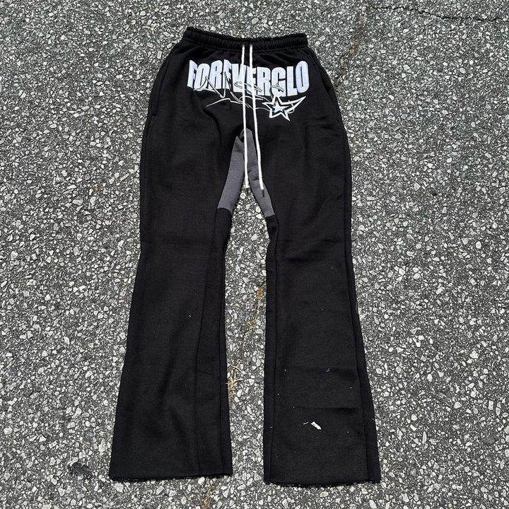 Fashionable college style casual letter flare pants