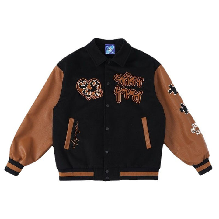 Jigsaw embroidery loose tide brand stitching lapel baseball style casual jacket