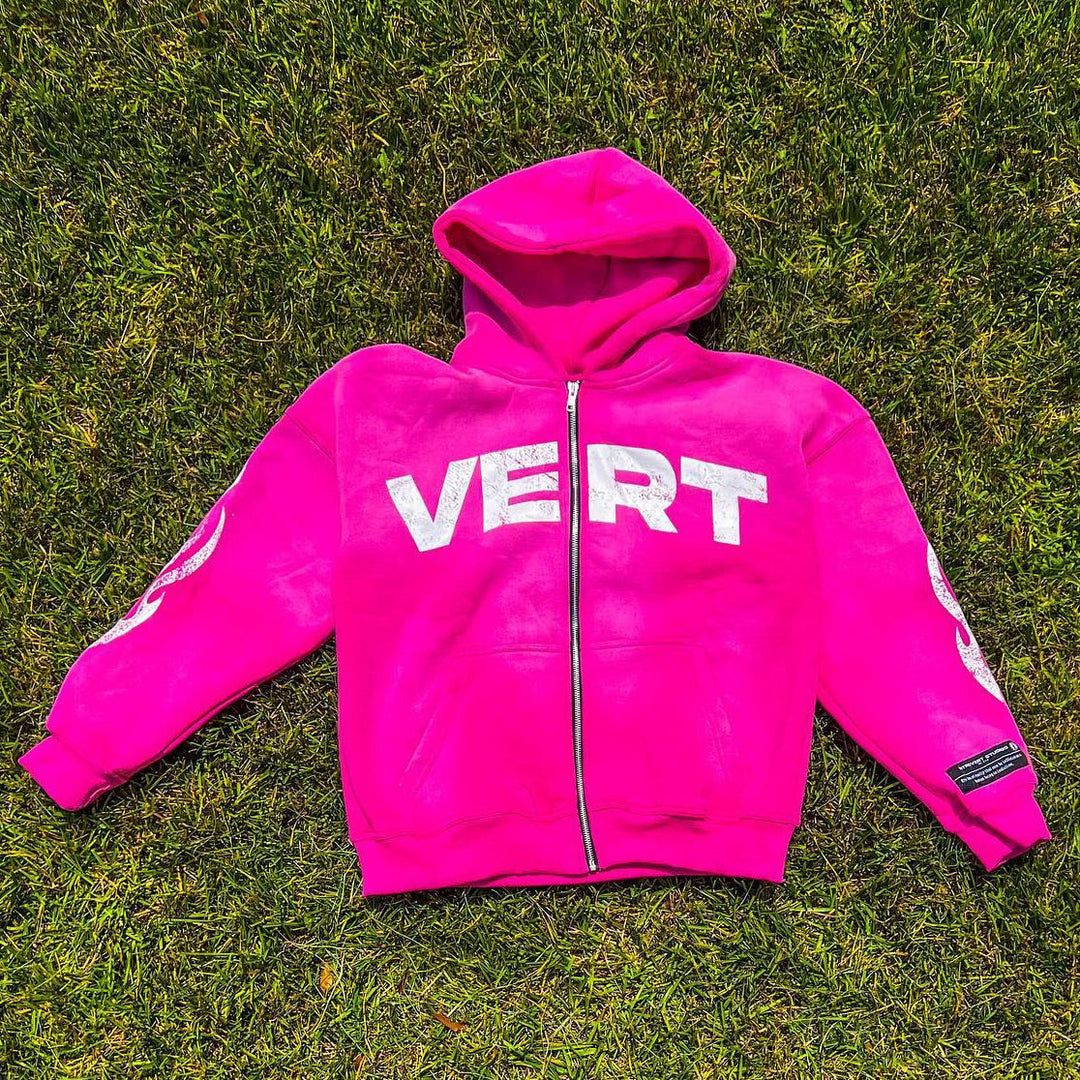 Vert Print Long Sleeve Zipper Hoodies