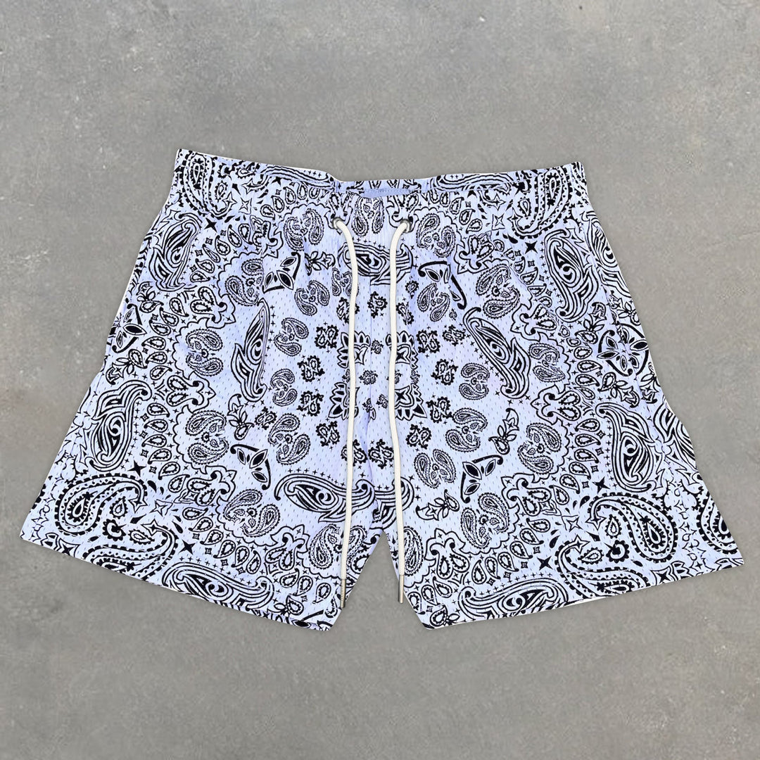 Relaxed statement paisley print stretch shorts