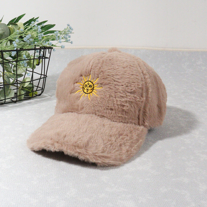 Baseball cap sun embroidered peaked cap warm plush hat