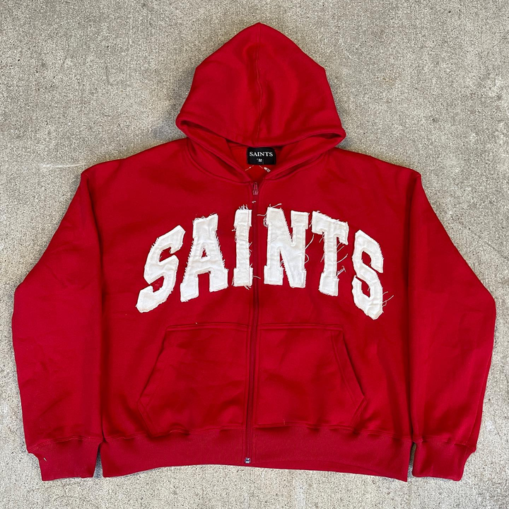saints patch zip-up hoodie