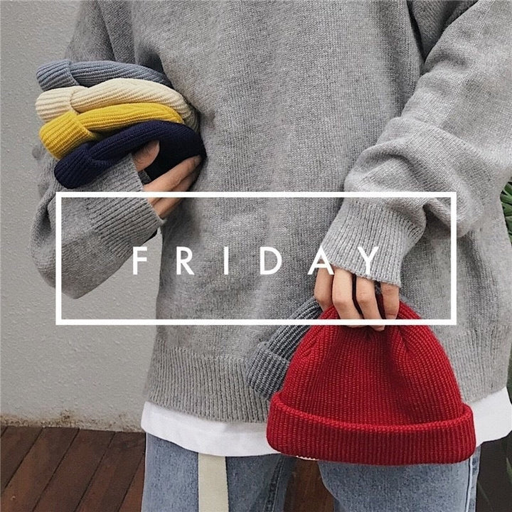 Men's Korean style autumn and winter short knitted hat Baotou cross-border wool hat women's warm landlord melon-shaped hat