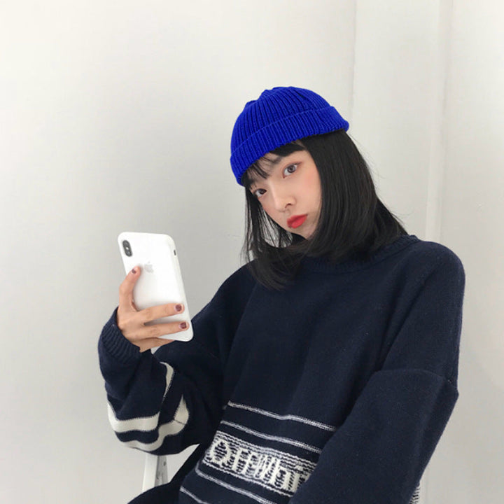 Men's Korean style autumn and winter short knitted hat Baotou cross-border wool hat women's warm landlord melon-shaped hat