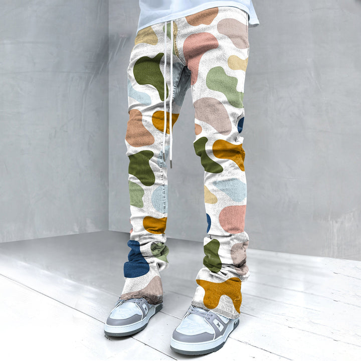 Retro artistic print flared trousers