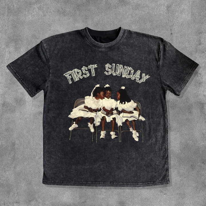 First Sunday Washed Distressed Short Sleeve T-Shirt