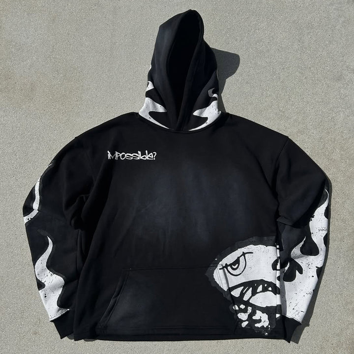 Impossible Letters Print Long Sleeve Hoodies