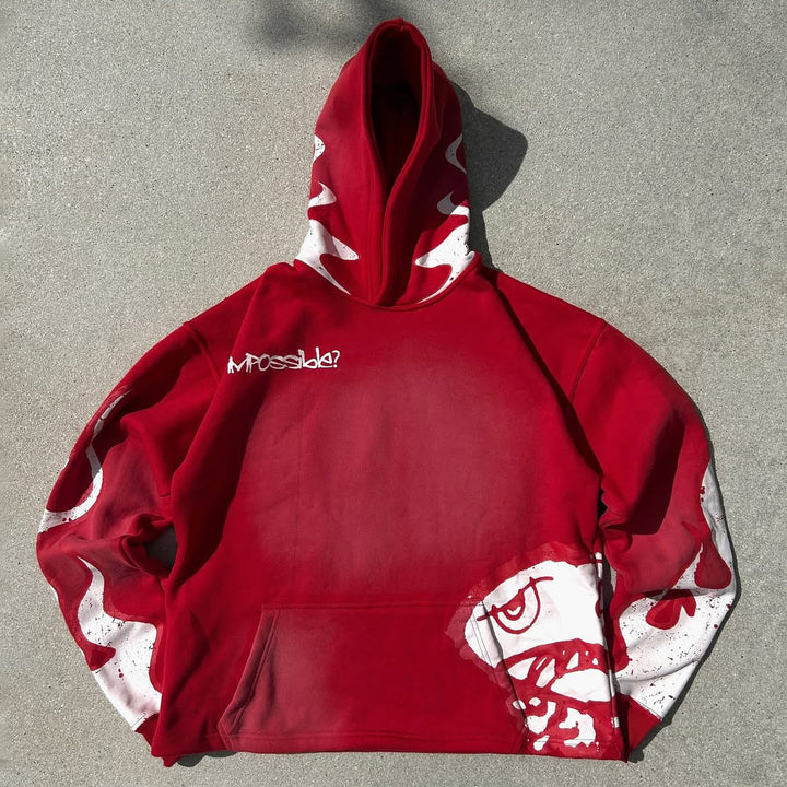 Impossible Letters Print Long Sleeve Hoodies