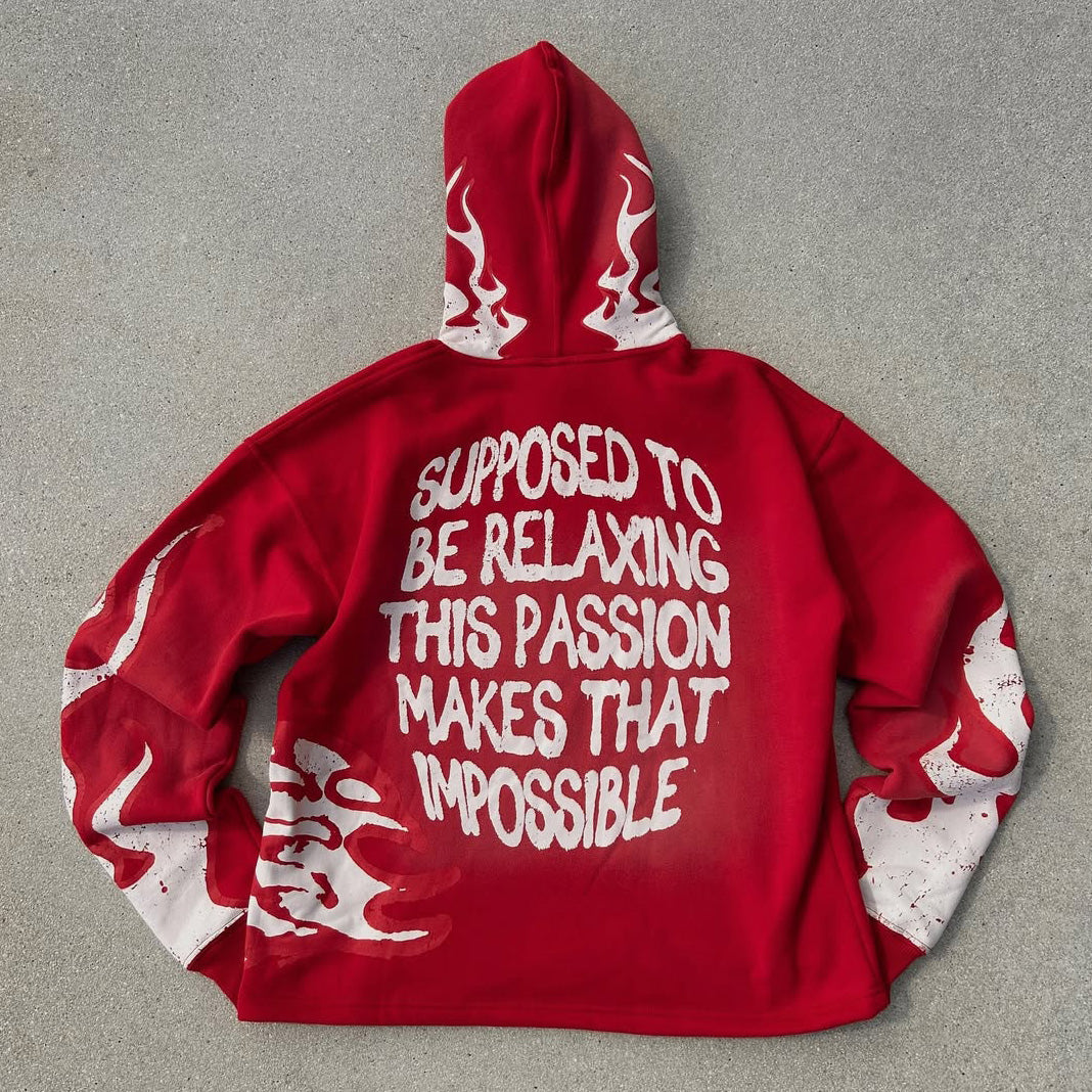 Impossible Letters Print Long Sleeve Hoodies